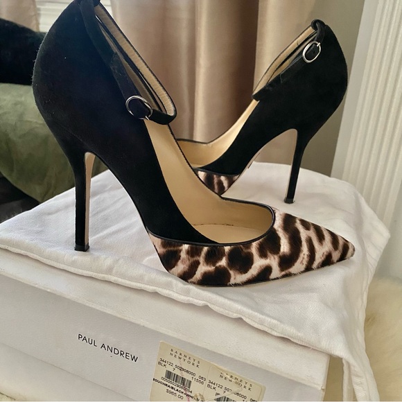 Animal Print PAUL ANDREW Ponyhair Suede Pointed Toe Ankle Strap Heels - Picture 14 of 16